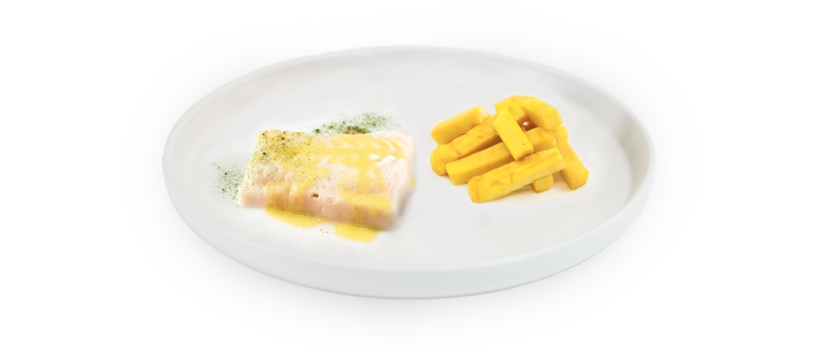 Shape It Fish and Chips pureed for dysphagia diet.